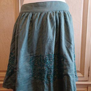 ATOS LOMBARDINI Teal Midi Embroidered Skirt